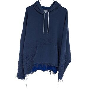 Blue John Elliott Reverse Burn Out Hoodie XL Distressed Look Sweatshirt